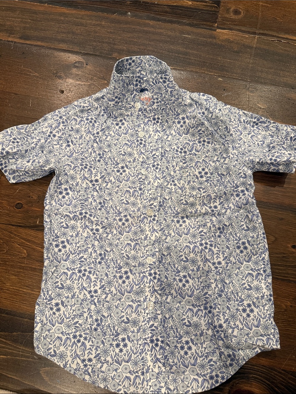 Boys Blue and White Floral Short-Sleeve Shirt